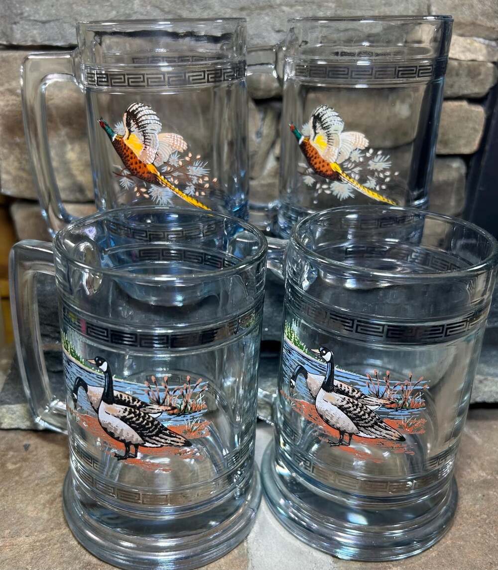 Vintage Pheasant and Canadian Geese Barware Beer Stein Mugs Set of Four PRINCESS